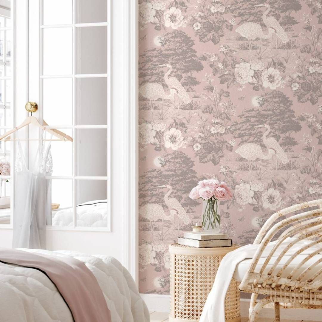 Izumi Japanese Elegant Cranes Pink Wallpaper 743 Sample