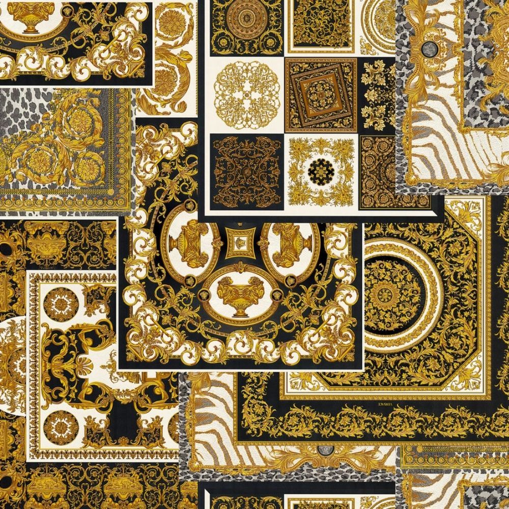 Oriental Decoupage Black Luxury Vinyl Wallpaper 370483
