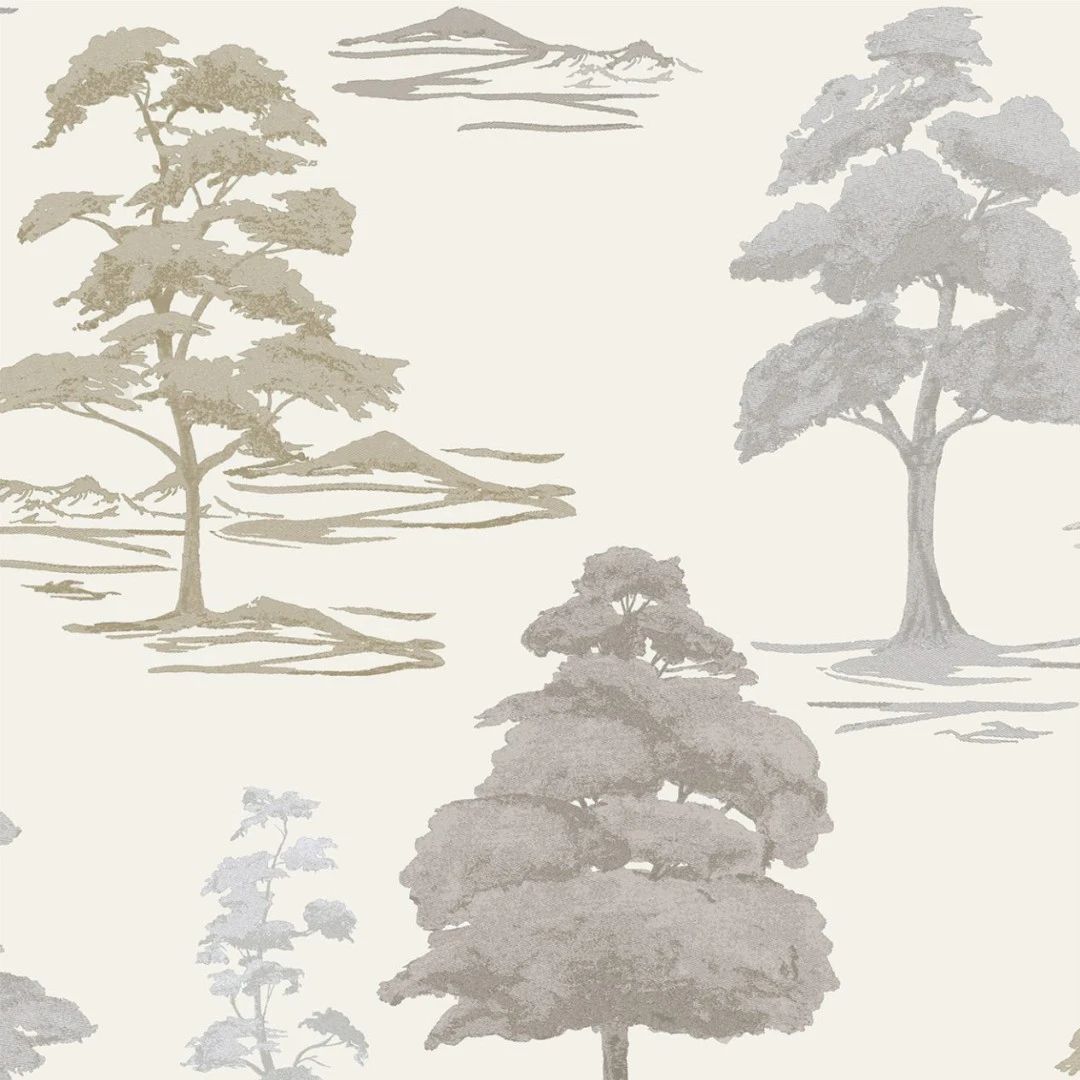Carlotta Tree Rich Satin Cream Vinyl Wallpaper 9035