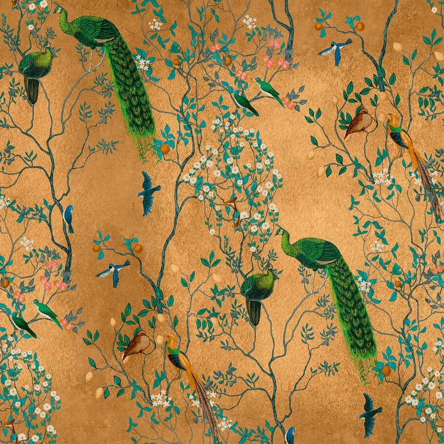 Peacock Paradise Garden Exotic Vinyl Wallpaper by AS Creation 398821 Peacock Paradise Garden Exotic Vinyl Wallpaper by AS Creation 398821
