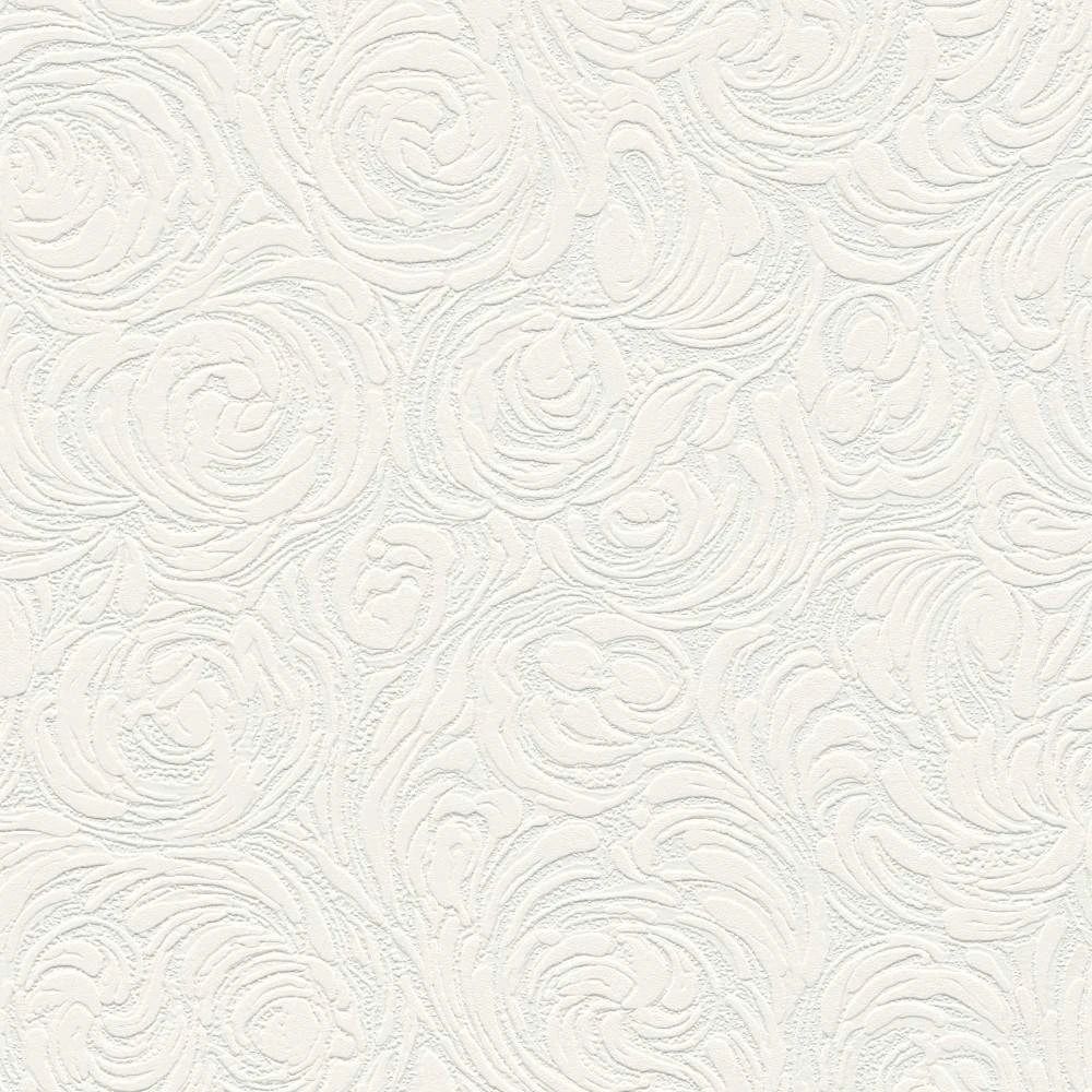 Rose Swirl White Paintable Wallpaper 2613-11