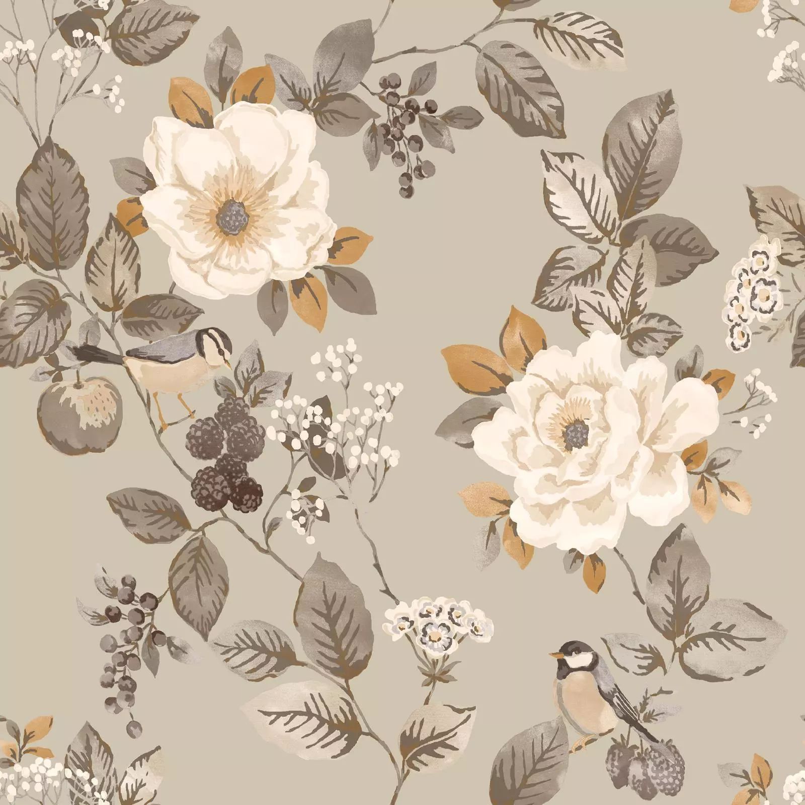 Bramble Floral Charming Country Heritage Beige Wallpaper 2301