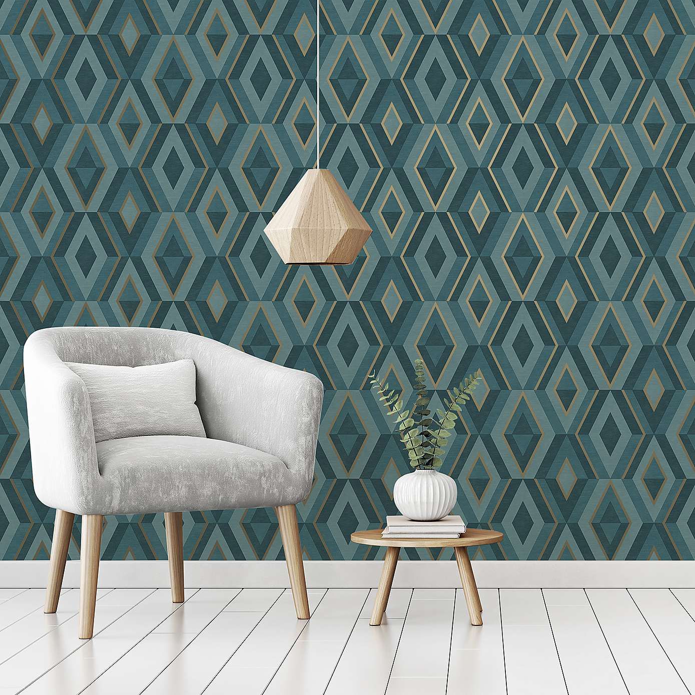 Carta Da Parati Geometrica Furn. Bee Deco – Ispirata Ad Alveare Con Api E Finitura In Foglia Oro – Smeraldo