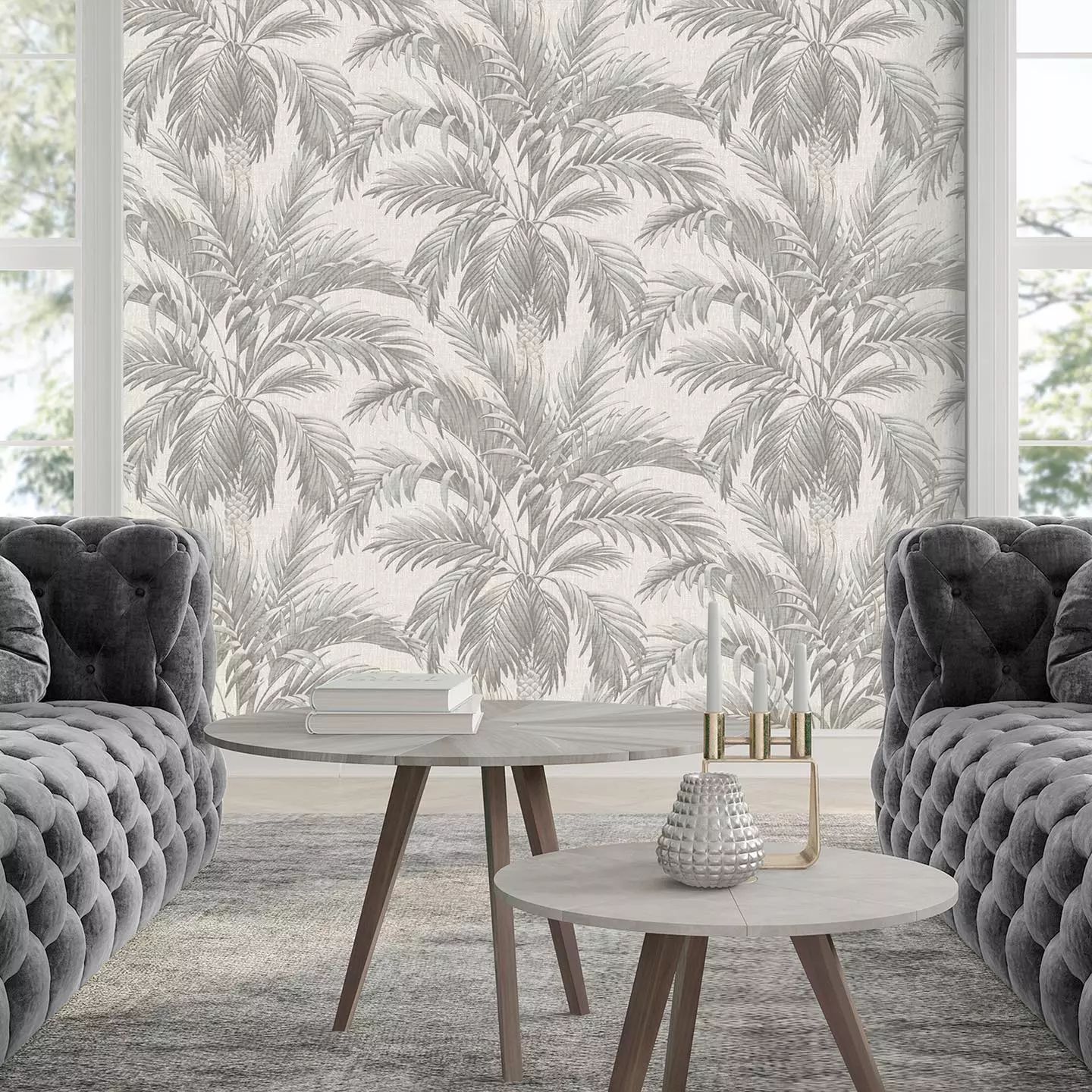 Palm Tree Silver Italian Vinyl Wallpaper 9001