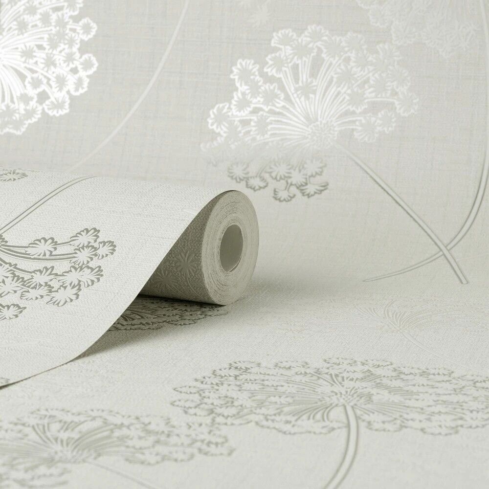 Grace Allium White & Silver Metallic Floral Texture Wallpaper FD43283