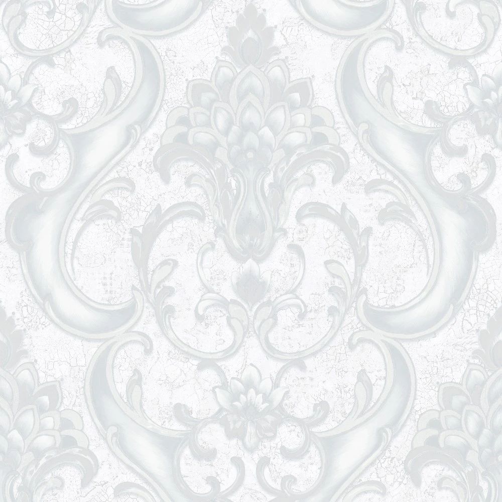 Sonta Damask Grey & Silver Italian Vinyl Wallpaper by Vasari 539776