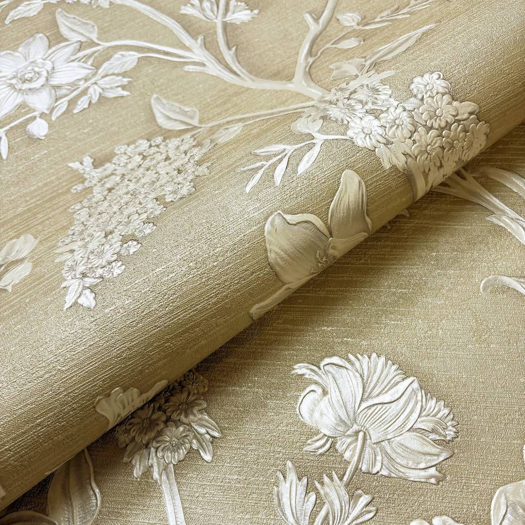Angelina Floral Gold Vinyl Wallpaper 400938 Angelina Floral Gold Vinyl Wallpaper 400938