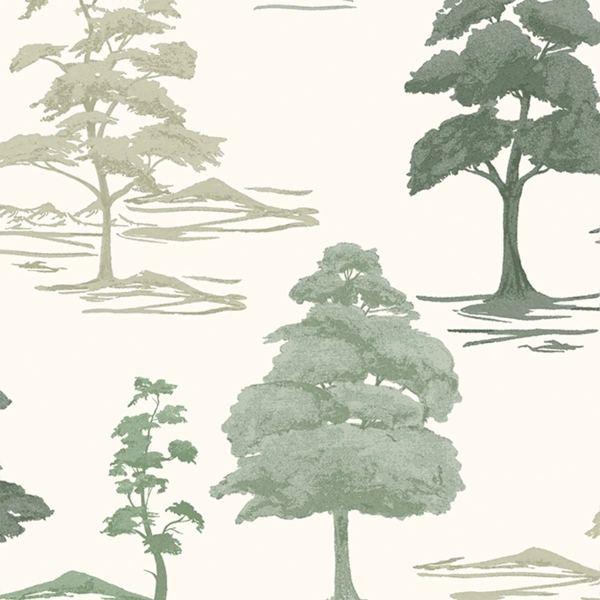 Carlotta Tree Rich Satin Sage Green & Cream Vinyl Wallpaper 9037