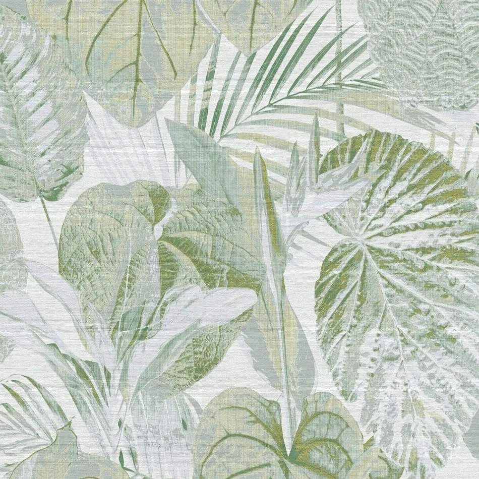 Jungle Silk Bold Leafy Floral Sage Green Vinyl Wallpaper 39355-4