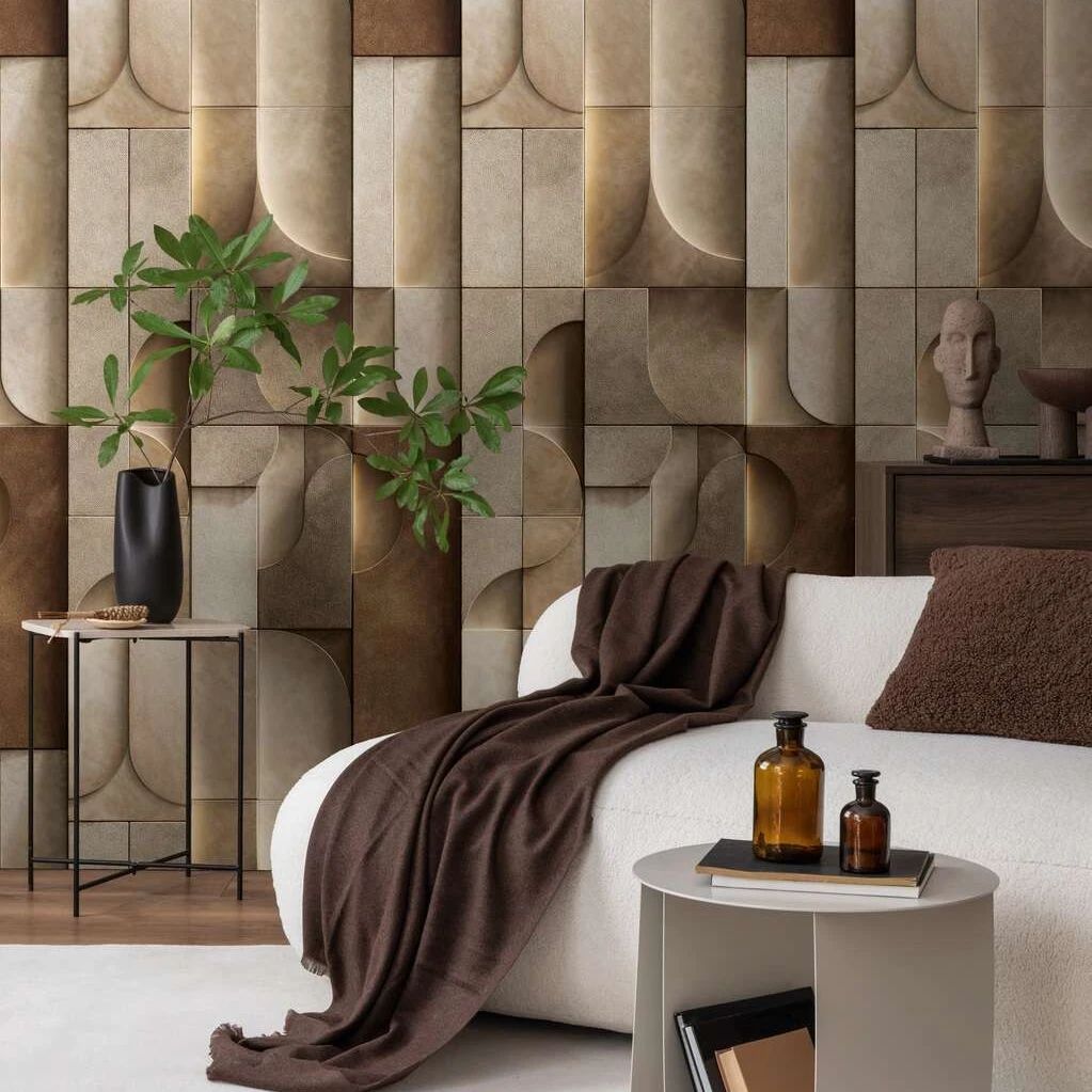 Retro Geometric 3D Panels Brown & Beige Mural Wallpaper by AS Creation 792247 Retro Geometric 3D Panels Brown & Beige Mural Wallpaper by AS Creation 792247