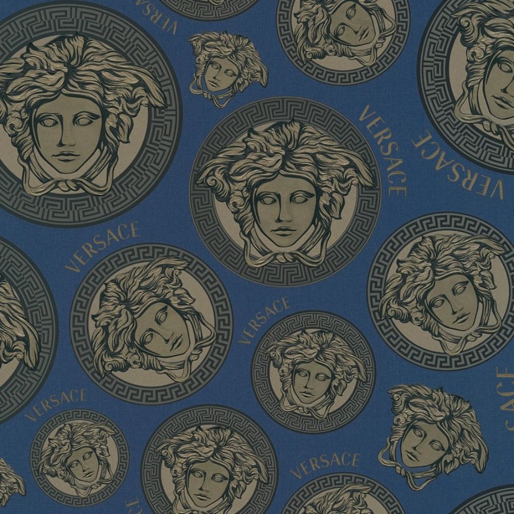 Medusa Heads Blue Luxury Vinyl Wallpaper 386113