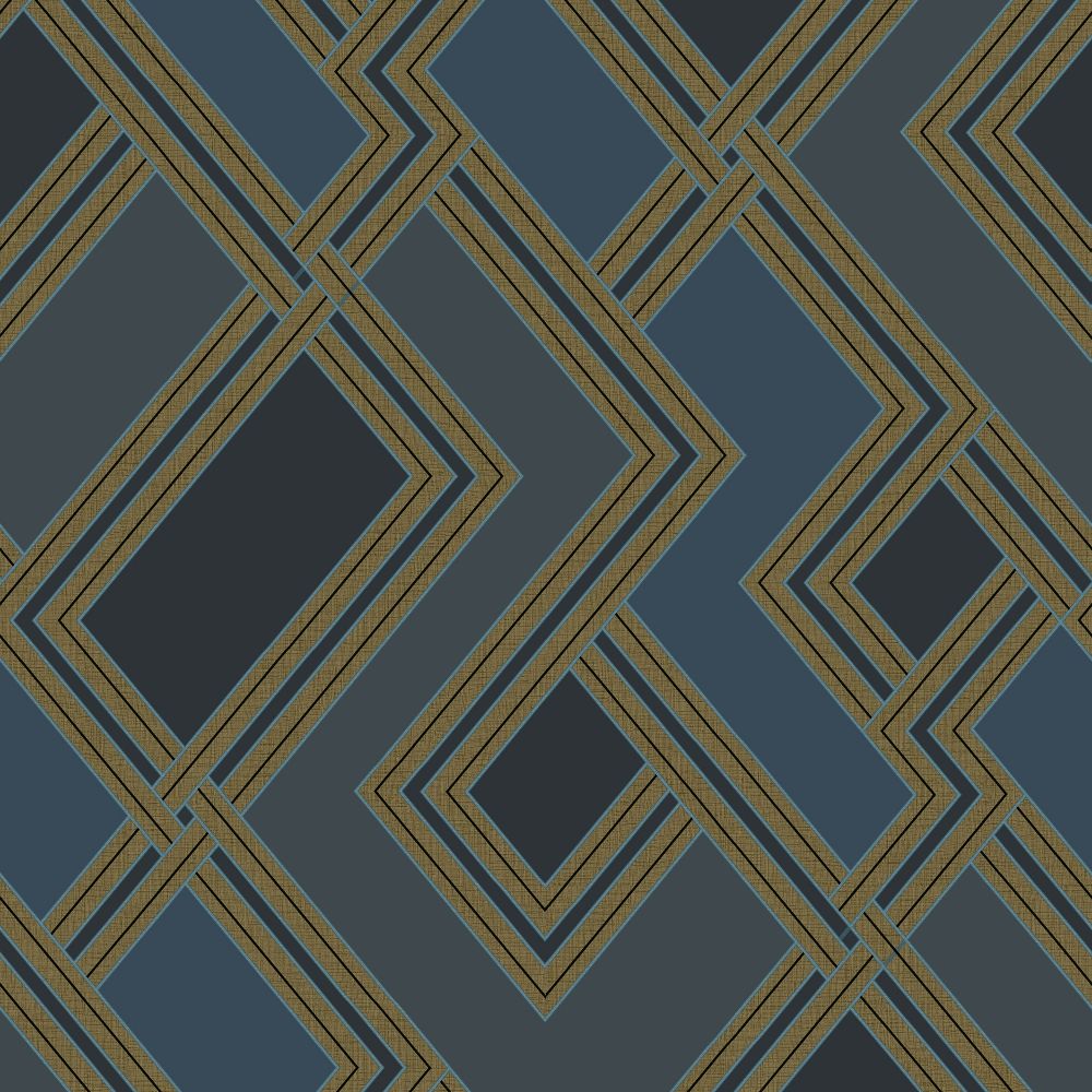 Fabric Geometric Blue & Gold Geometric Wallpaper 177502