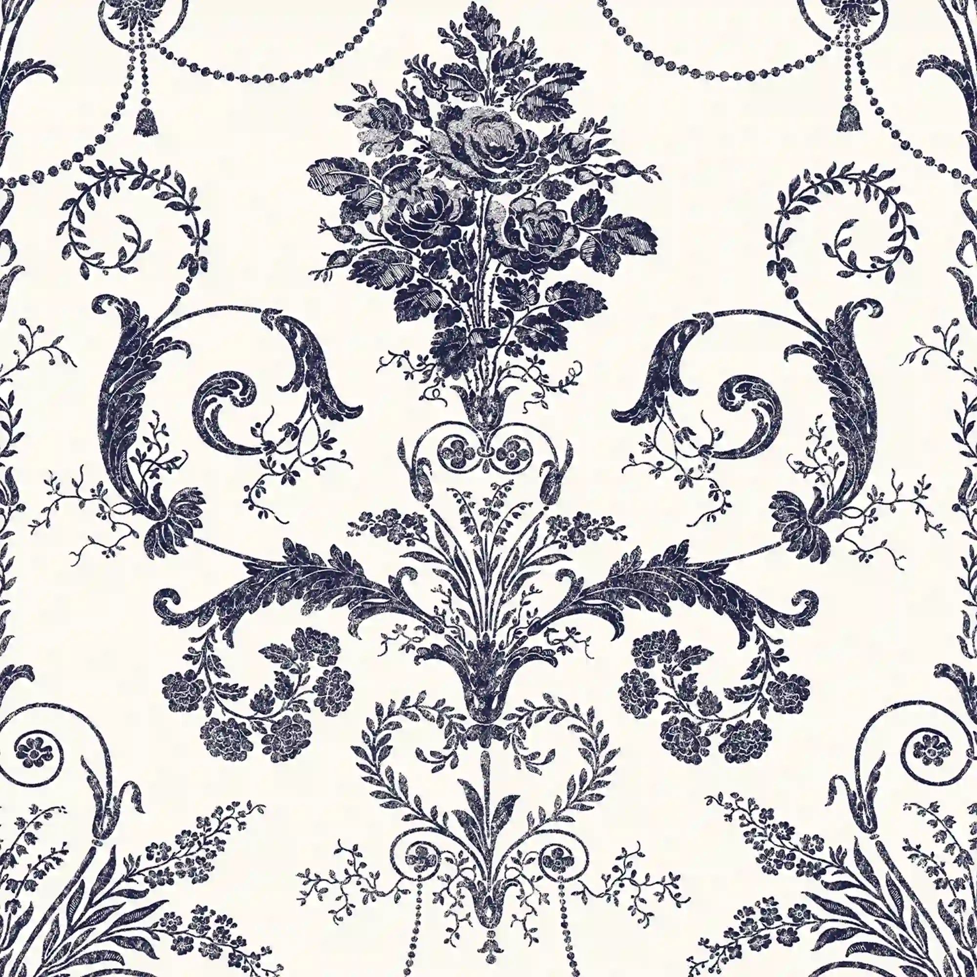 Josette French Toil Damask Off White & Midnight Navy Laura Ashley Wallpaper 113387