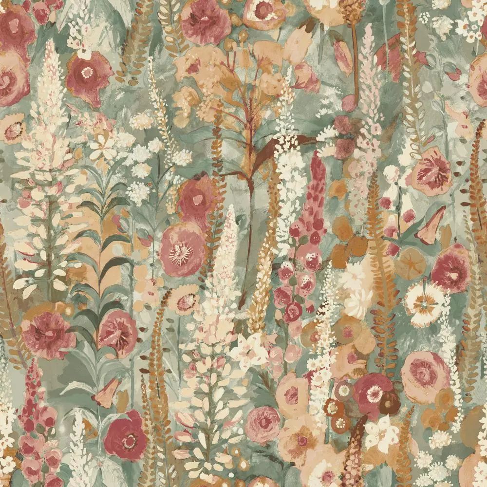 Delphinium Painterly Floral Sage Green Wallpaper By Grandeco A74603