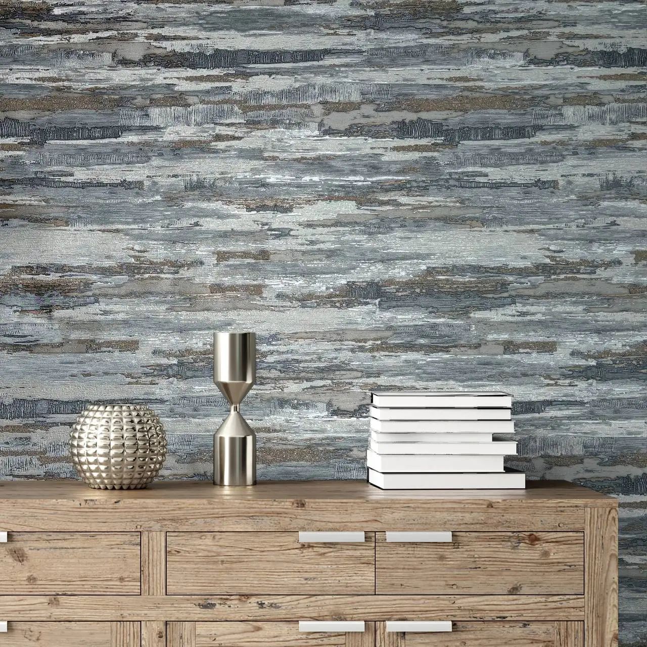 Gianni Textured Plain Blue Grey Vinyl Wallpaper M95700