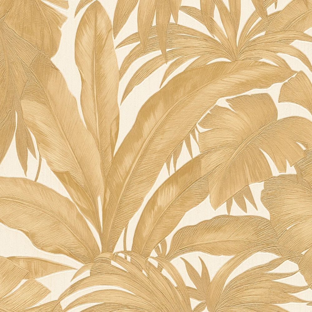 Giungle Jungle Palm Tree Print Cream & Gold Luxury Vinyl Wallpaper 962404