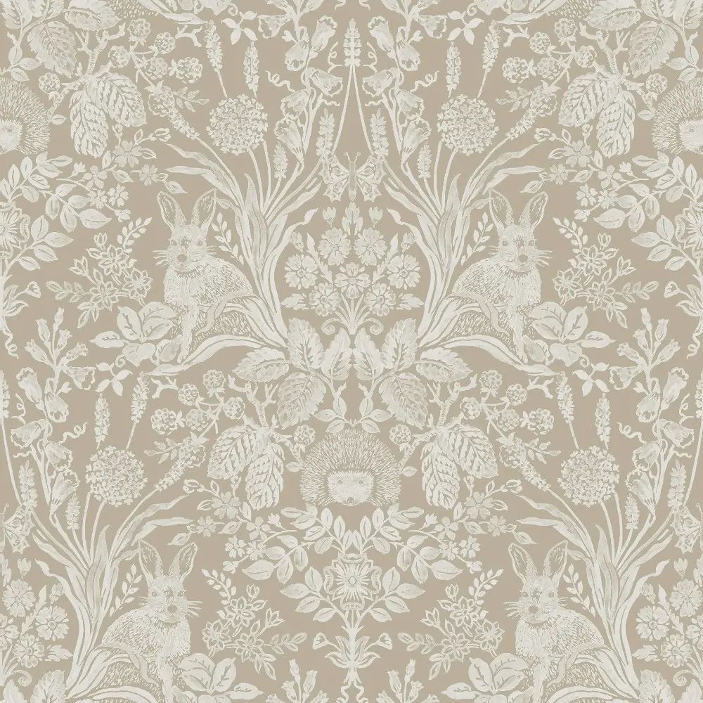Harlen Woodland Damask Beige William Morris Style Wallpaper 13559