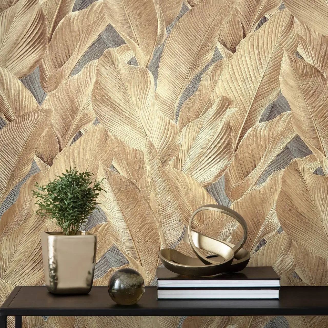Gianni Leaf Natural Vinyl Wallpaper M95687