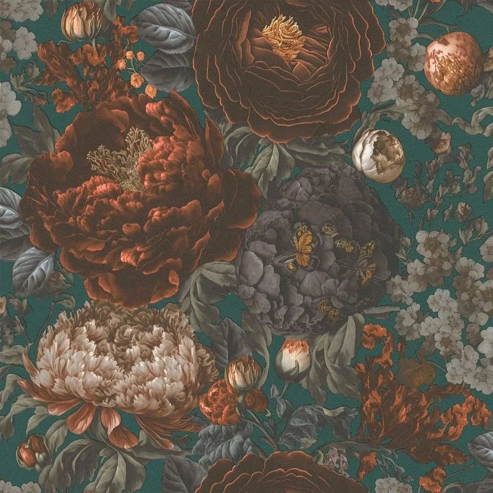 Michalsky Large Floral Orange & Green Non-Woven Wallpaper 39979-3