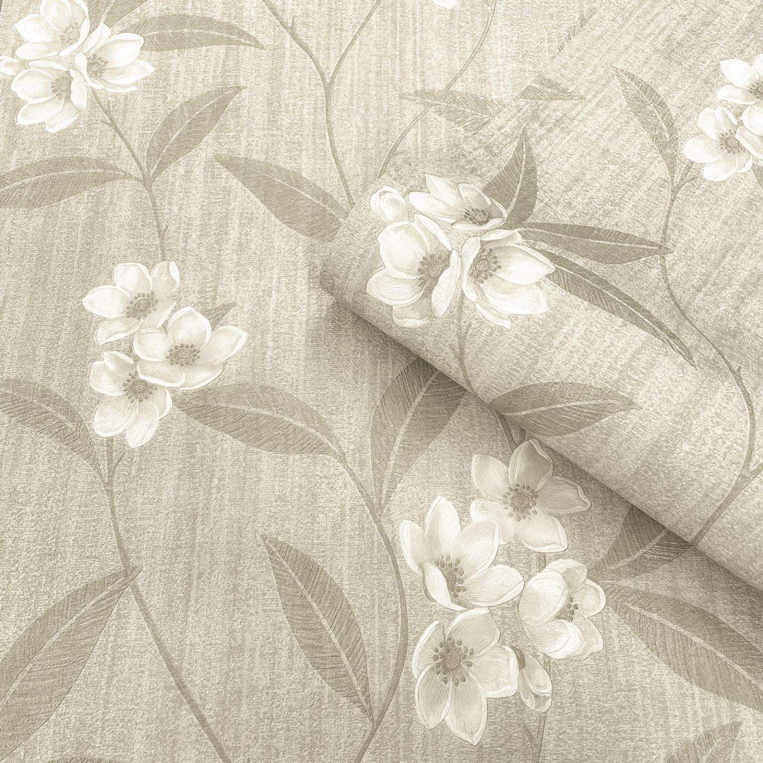 Giovanna Floral Cream & Beige Premium Italian Vinyl Wallpaper 4818