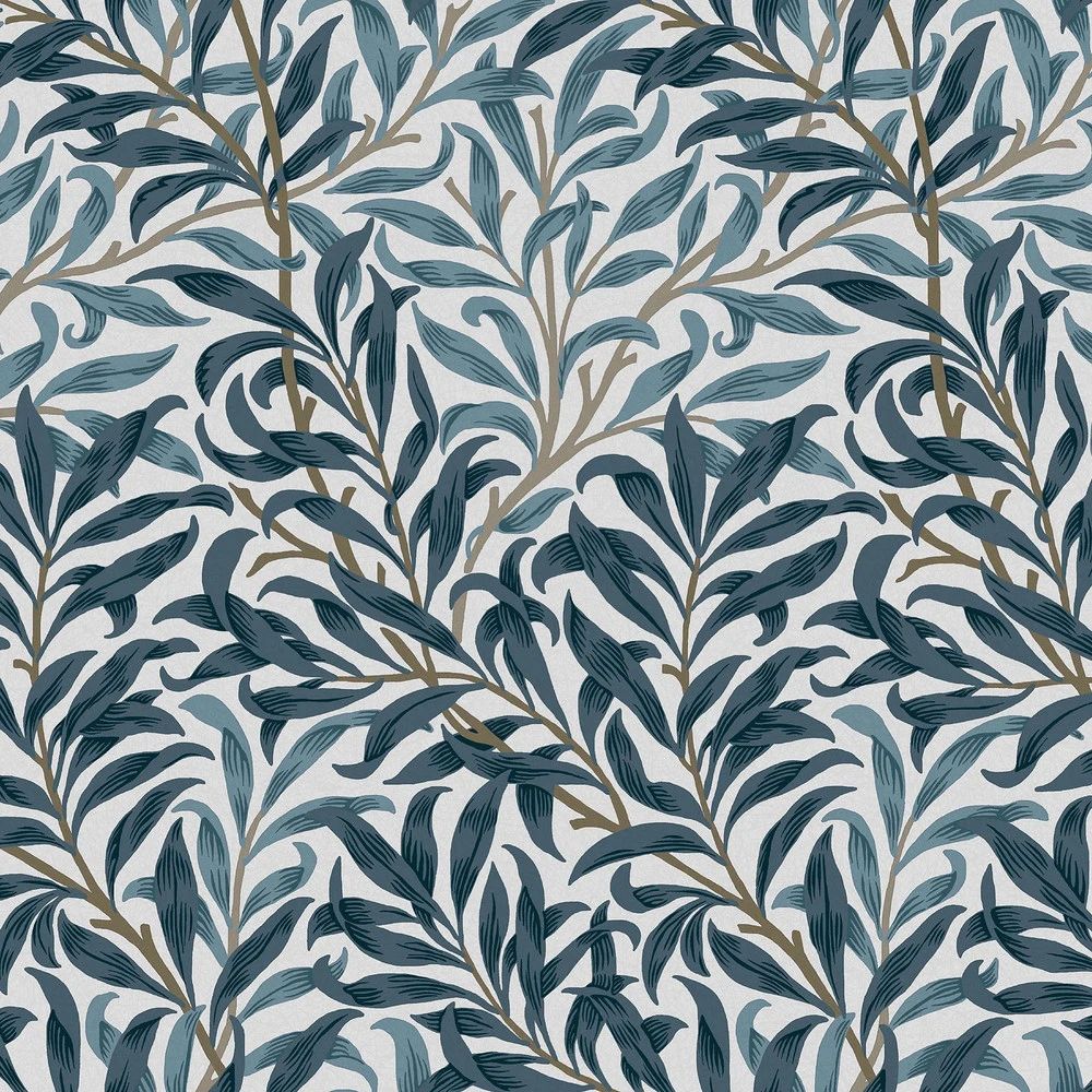 Willow Bough White & Blues Block Printed Diagonal Branch Wallpaper by William Morris 124245