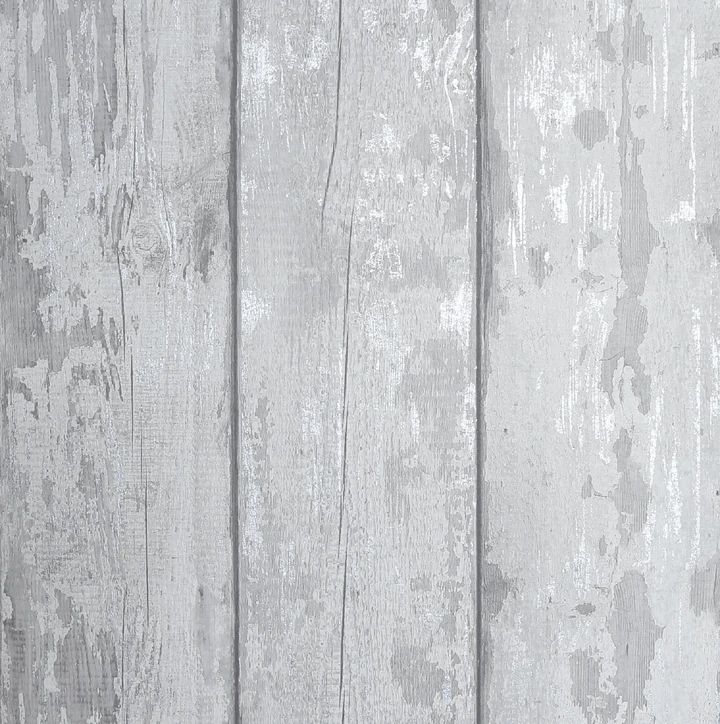 Metallic Washed Wood Grey & Silver Wallpaper 908501