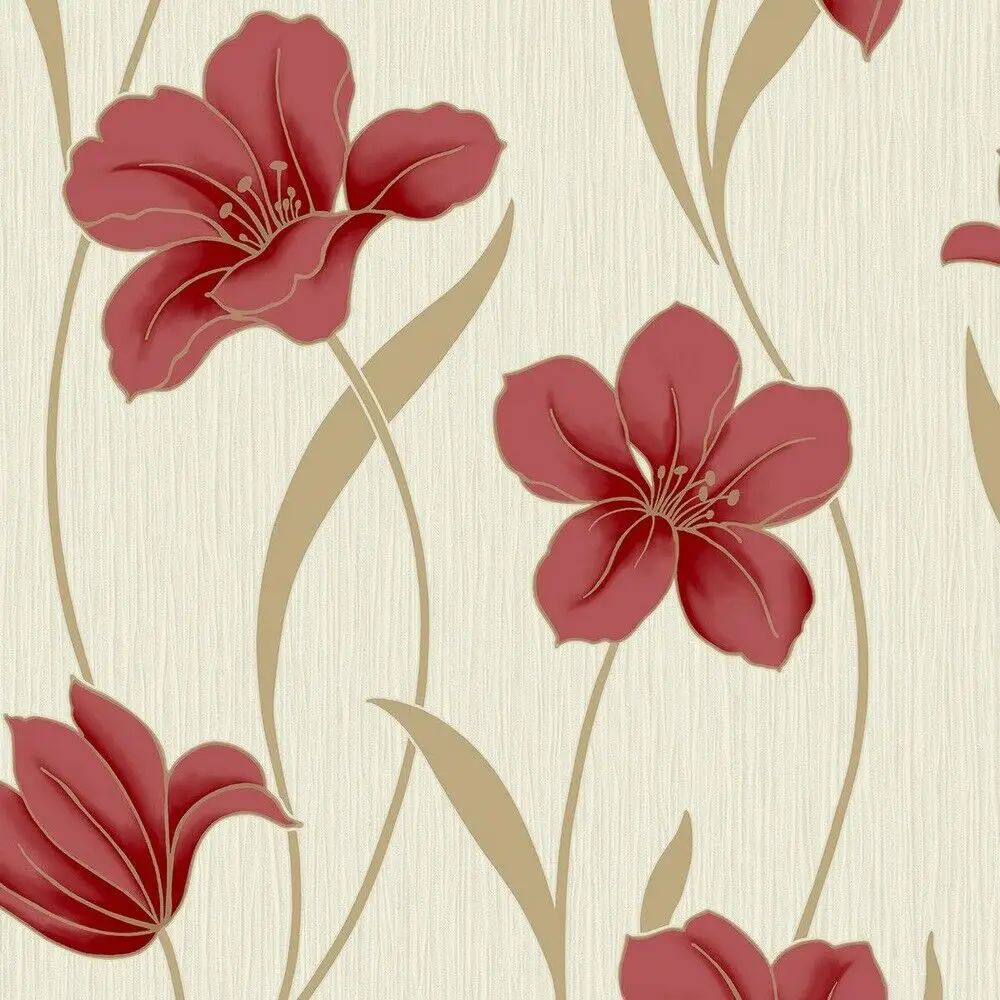 Red floral wallpaper discount