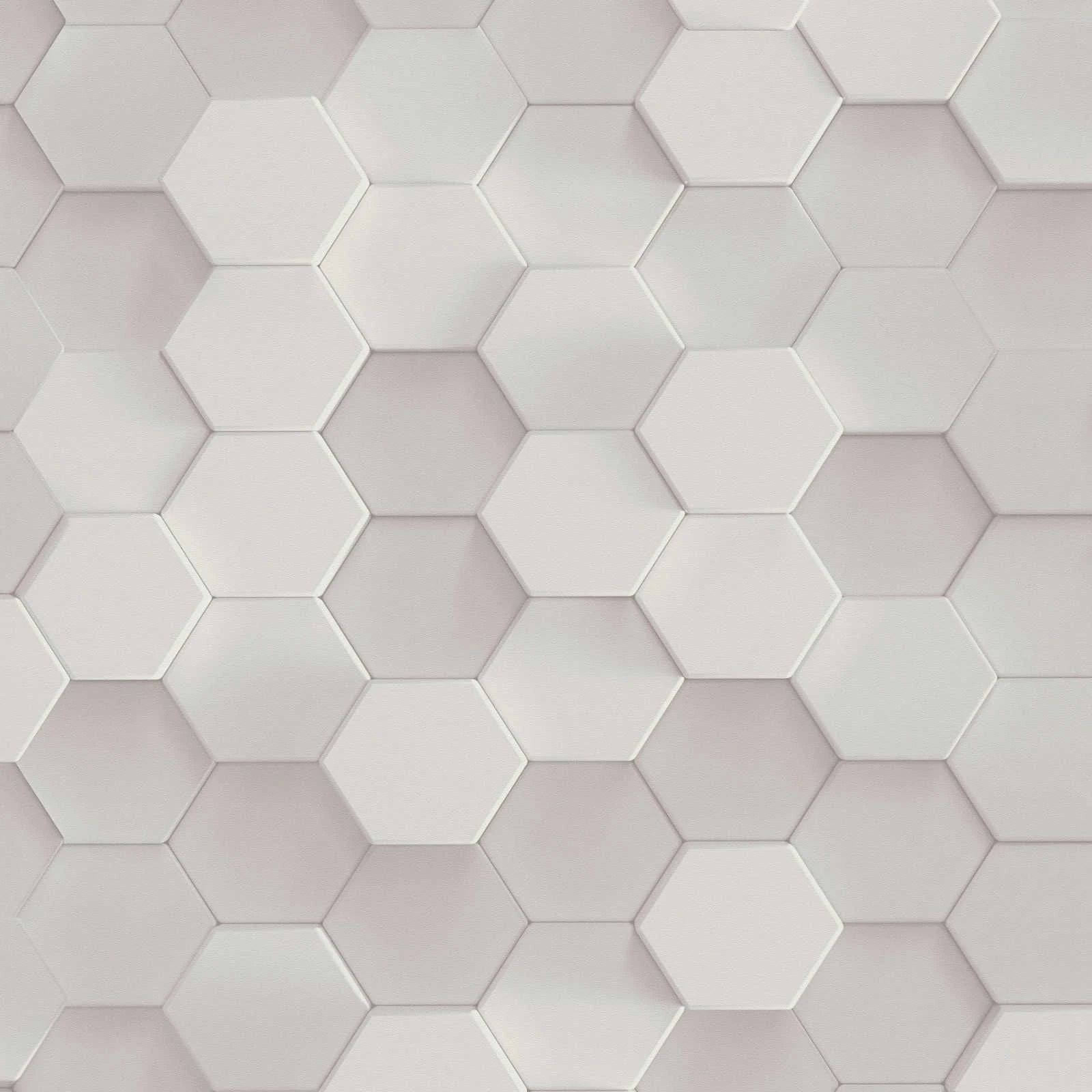 Honeycomb Hexagon 3D Effect White Vinyl Wallpaper 38723-1