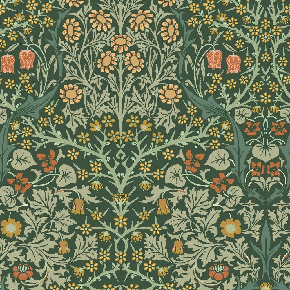 Blackthorn Violets & Meadow Flowers Deep Green Wallpaper by William Morris 124252
