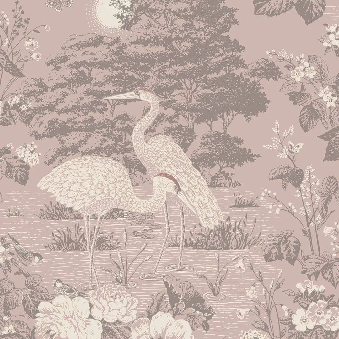Izumi Japanese Elegant Cranes Pink Wallpaper 743