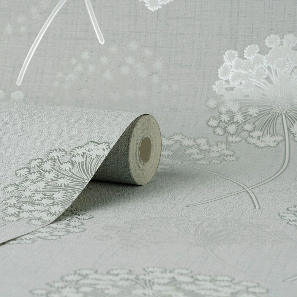 Grace Allium Grey & Silver Metallic Floral Texture Wallpaper FD43284