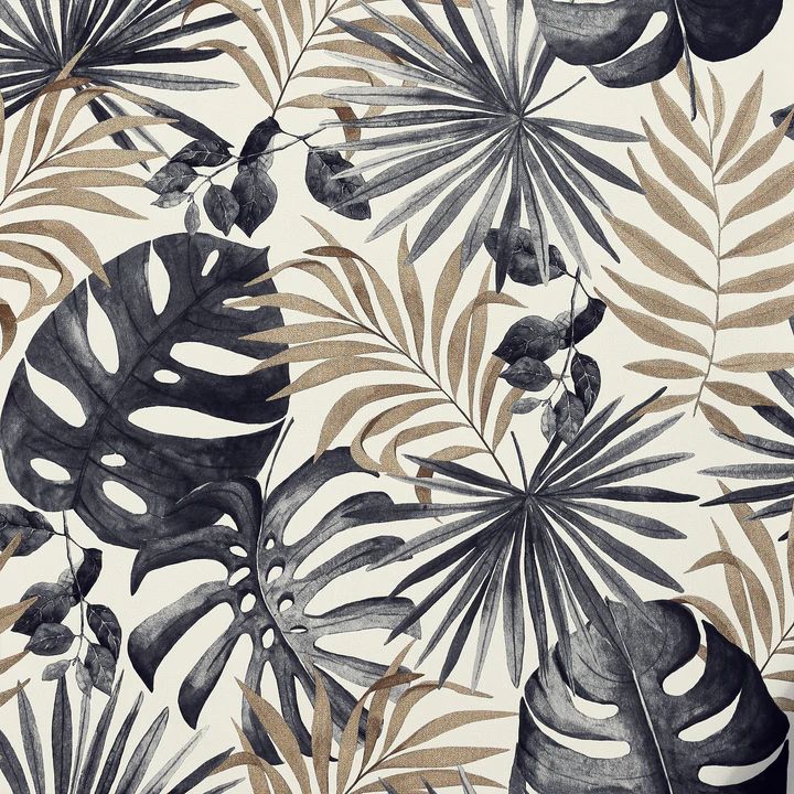 Jungle Wall Black & Gold Leaves Wallpaper 297105