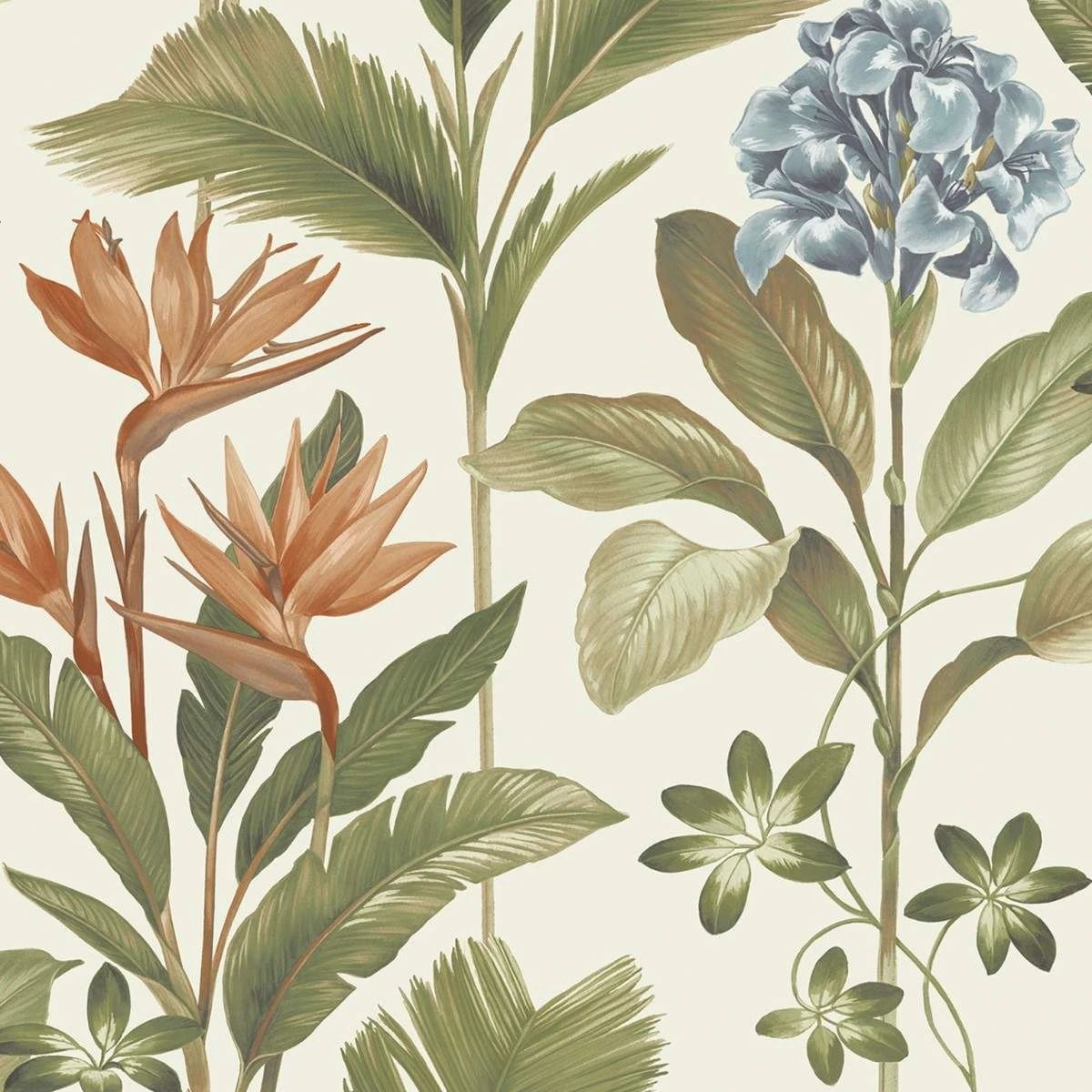 Oliana Floral Green Blue & Orange Wallpaper 8496