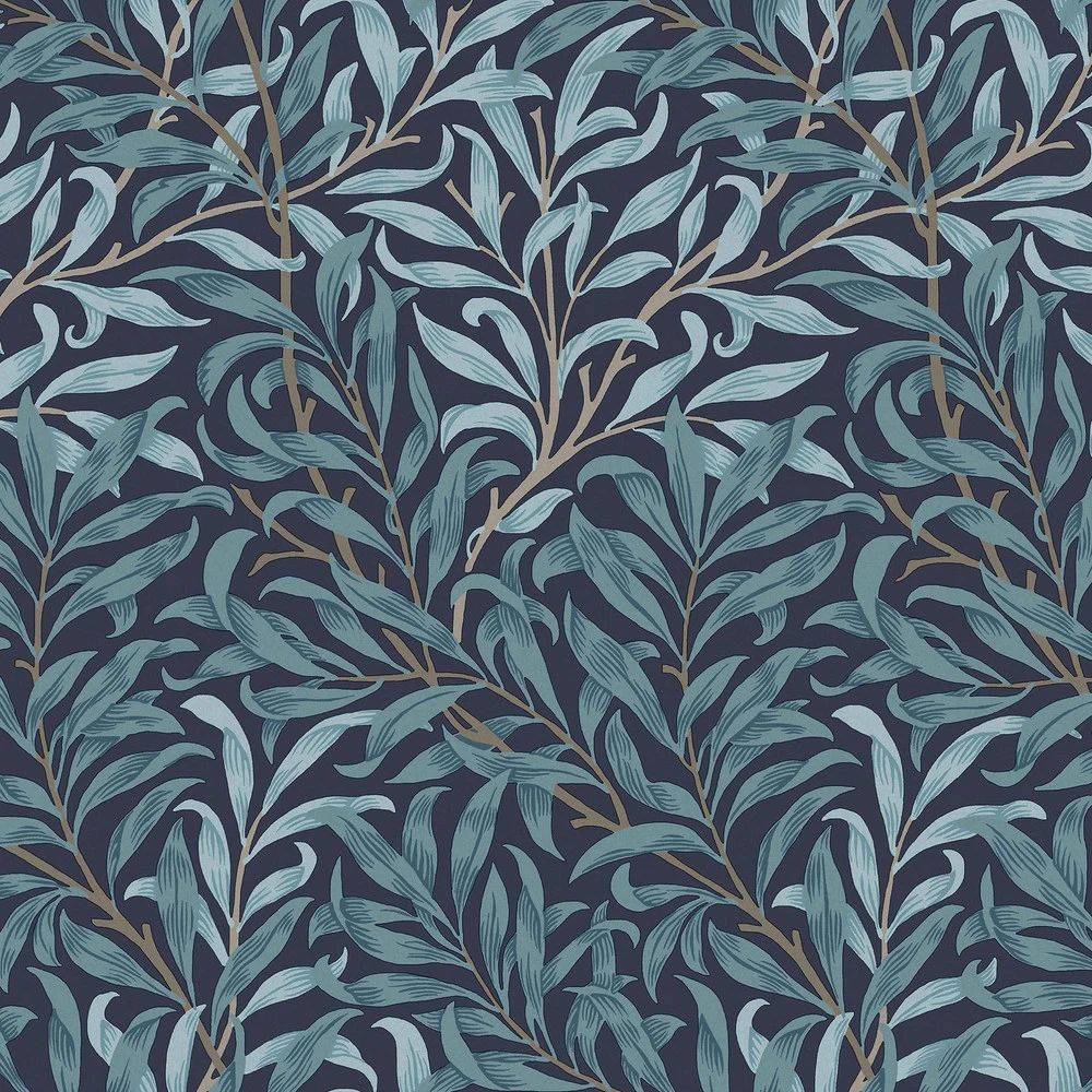 Willow Bough Deep Blue Block Printed Diagonal Branch Wallpaper by William Morris 124246