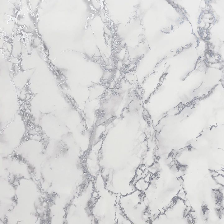 Carrara Marble White & Metallic Silver Wallpaper 296701