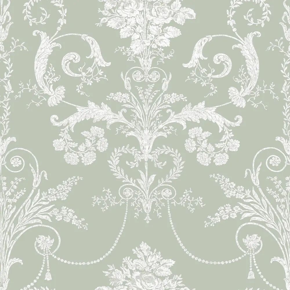 Josette French Toil Damask Sage Green Laura Ashley Wallpaper 130114 Josette French Toil Damask Sage Green Laura Ashley Wallpaper 130114
