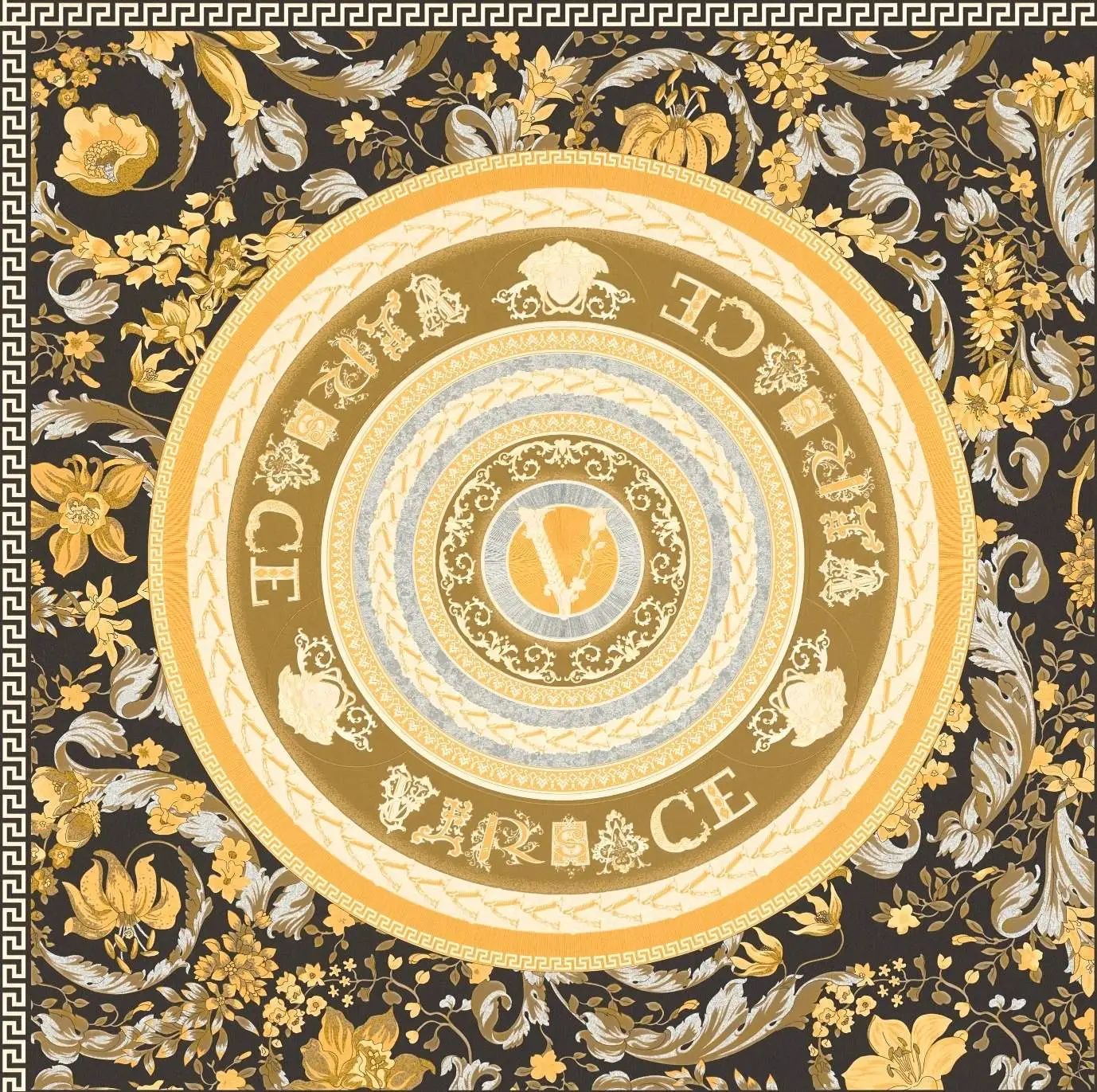 Oriental Tile V Black & Gold Luxury Vinyl Wallpaper 387055