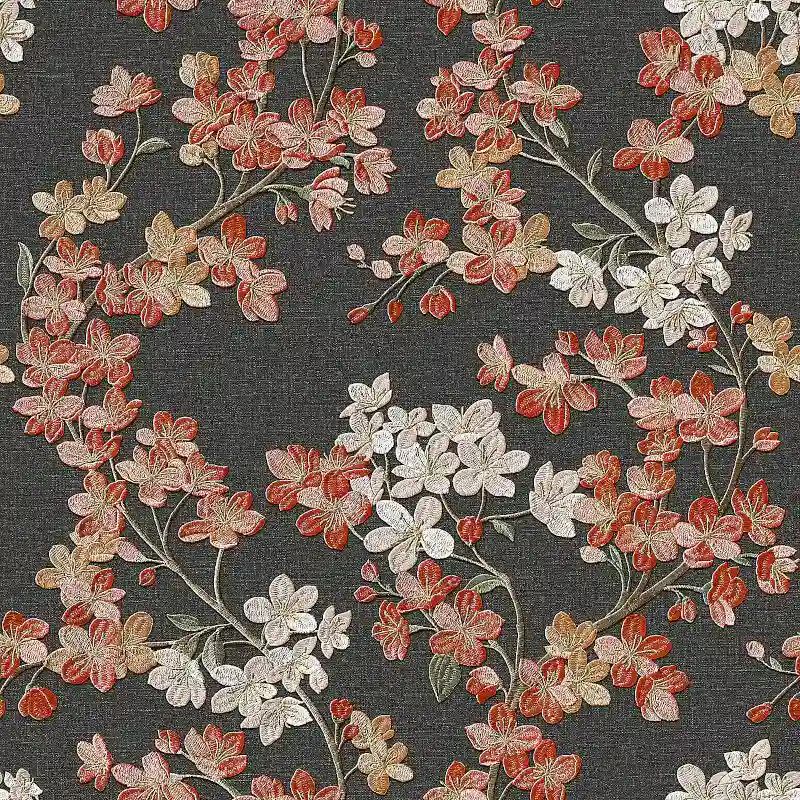 Grace Cherry Blossom Black & Red Wallpaper Luxury Vinyl Wallpaper GR322207