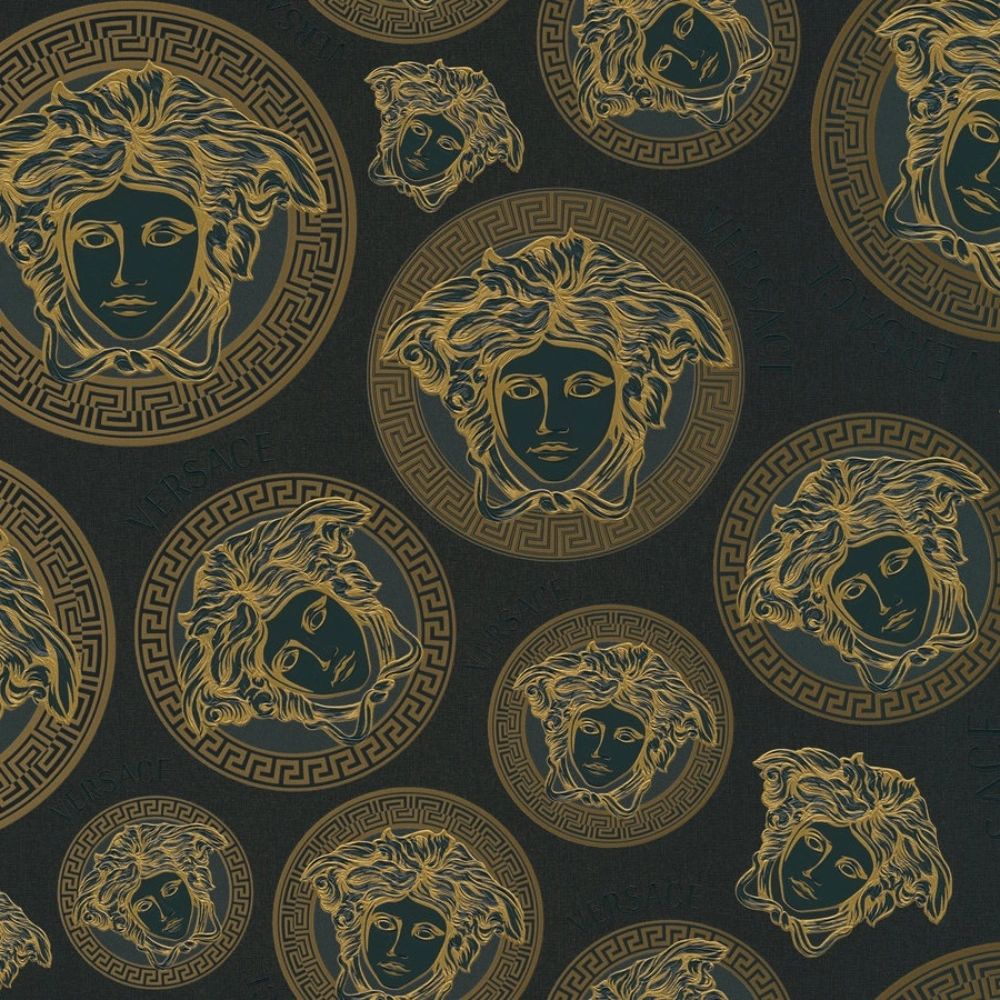 Medusa Heads Black & Gold Luxury Vinyl Wallpaper 386117