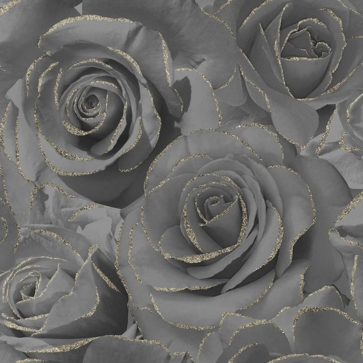 Madison Rose Floral Charcoal and Gold Glitter Wallpaper 139526