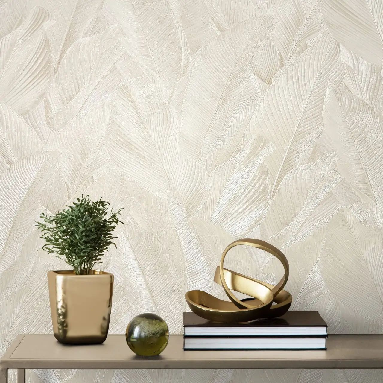 Gianni Leaf Stone Mink Vinyl Wallpaper M95686