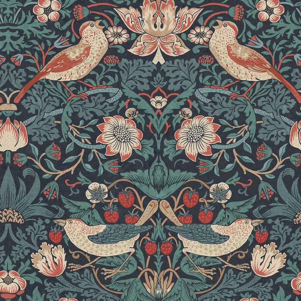 Strawberry Thief Deep Blue Renowned 1883 Wallpaper by William Morris 124231