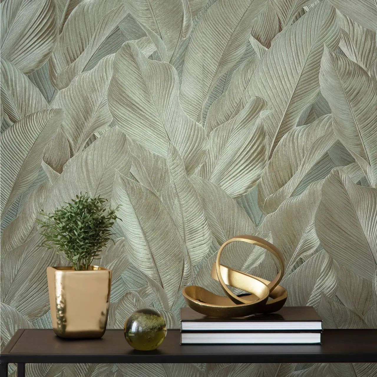 Gianni Leaf Khaki Green Vinyl Wallpaper M95688