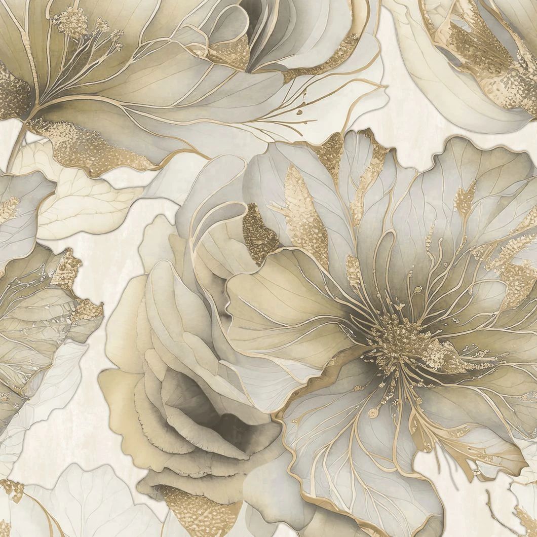 Renata Floral Cream & Metallic Gold Italian Vinyl Wallpaper 811322 Renata Floral Cream & Metallic Gold Italian Vinyl Wallpaper 811322