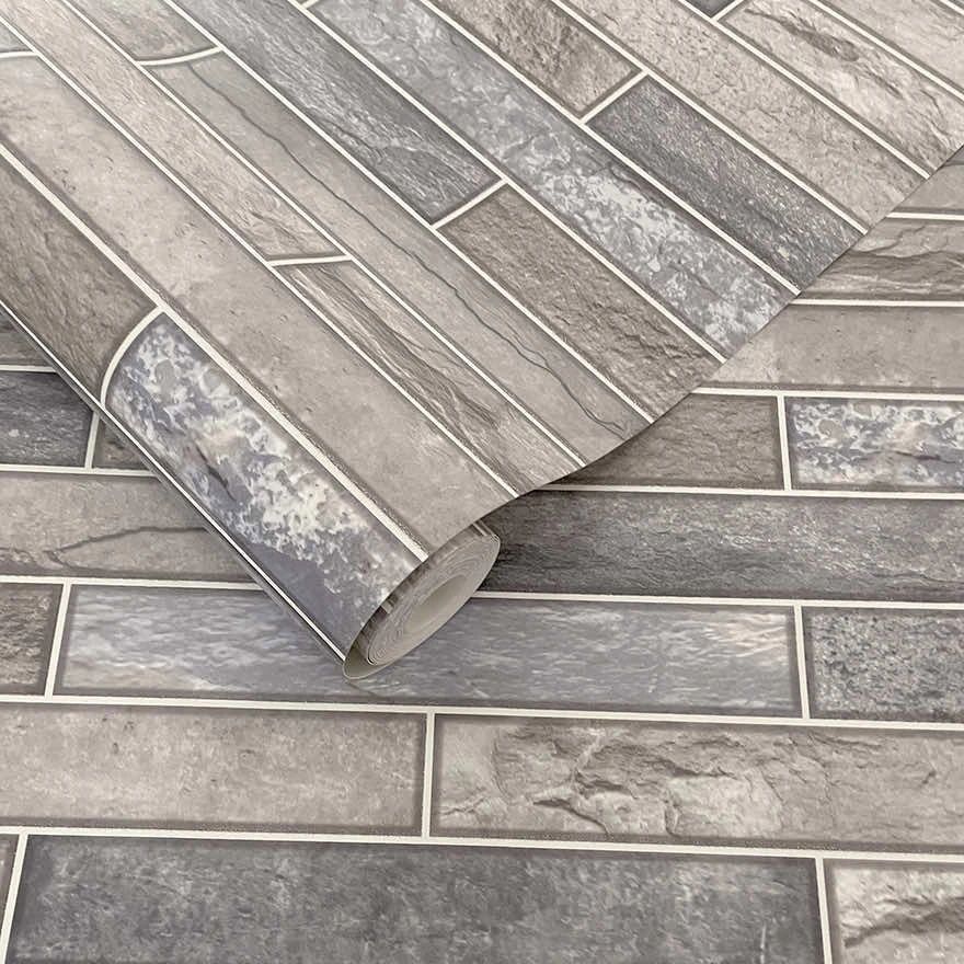 Talara Tile Blue & Mocha Kitchen & Bathroom Vinyl Wallpaper 89412 Talara Tile Blue & Mocha Kitchen & Bathroom Vinyl Wallpaper 89412