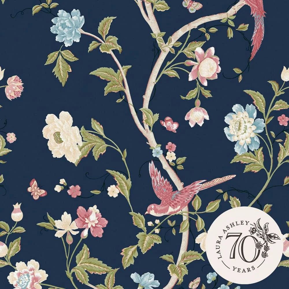Summer Palace Birds Midnight Blue Laura Ashley Wallpaper 120134