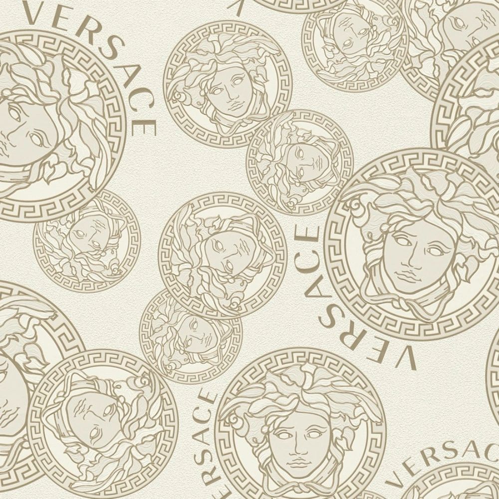 Medusa Heads White & Gold Luxury Vinyl Wallpaper 386103