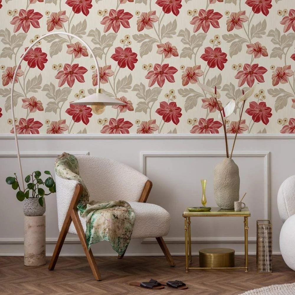 Clematis Trail Red Floral Wallpaper A73001