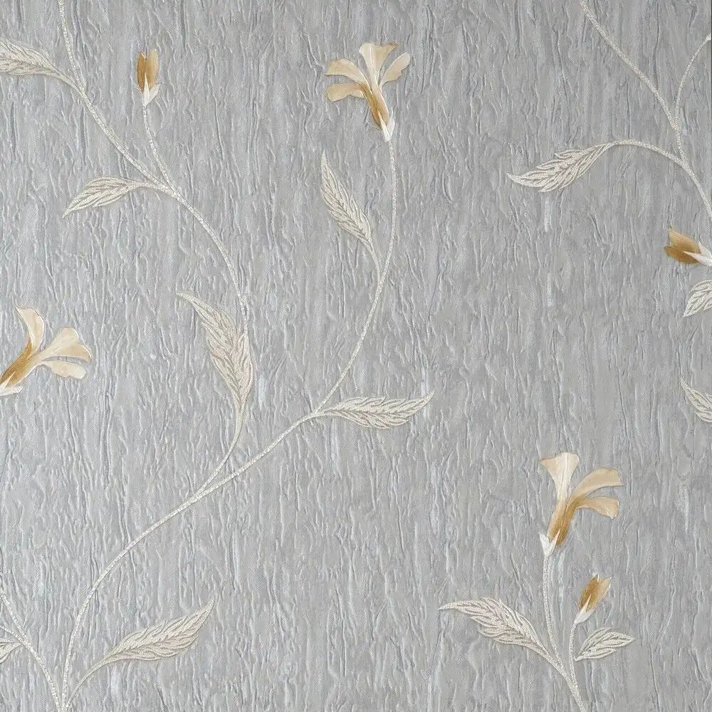 Bellagio Floral Grey & Mustard Luxury Vinyl Wallpaper M95631