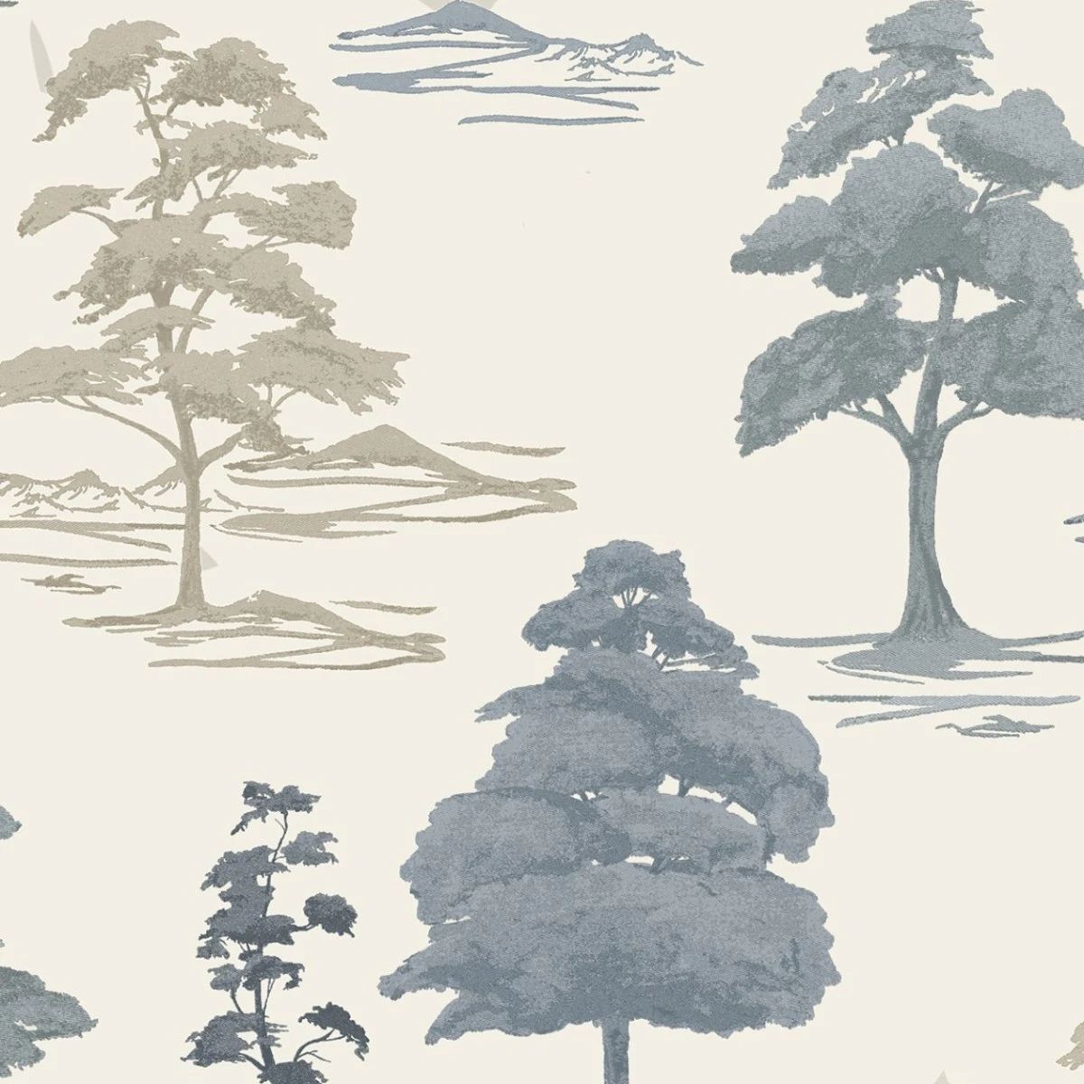 Carlotta Tree Rich Satin Blue & Cream Vinyl Wallpaper 9036